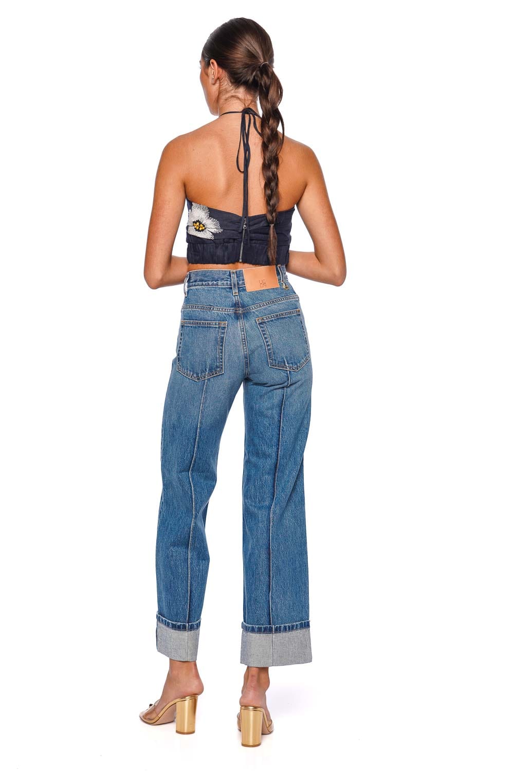 Arona Navy Embroidered Halterneck Crop Top