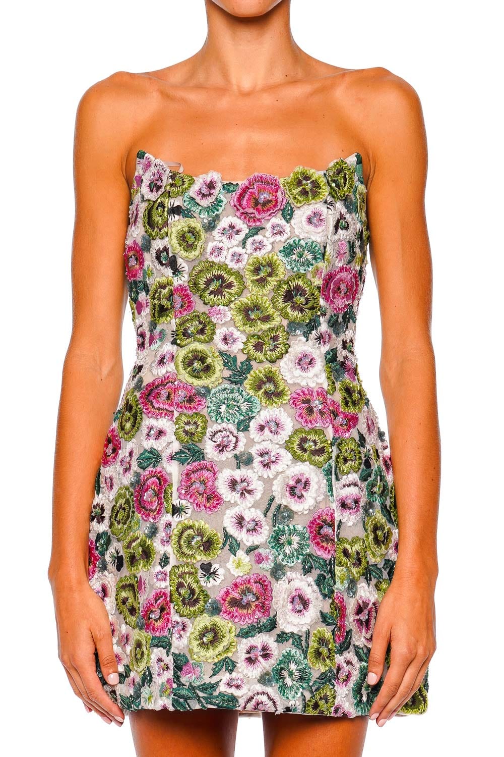 Camden Floral Embroidered Strapless Mini Dress