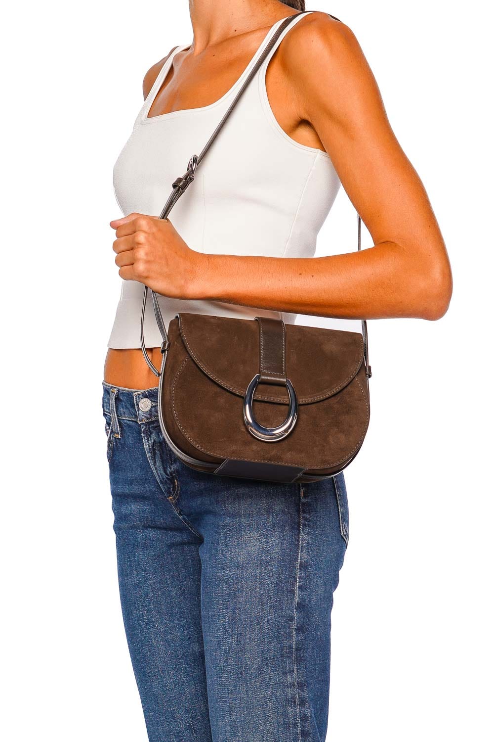 Bella Truffle Suede Leather Saddle Bag