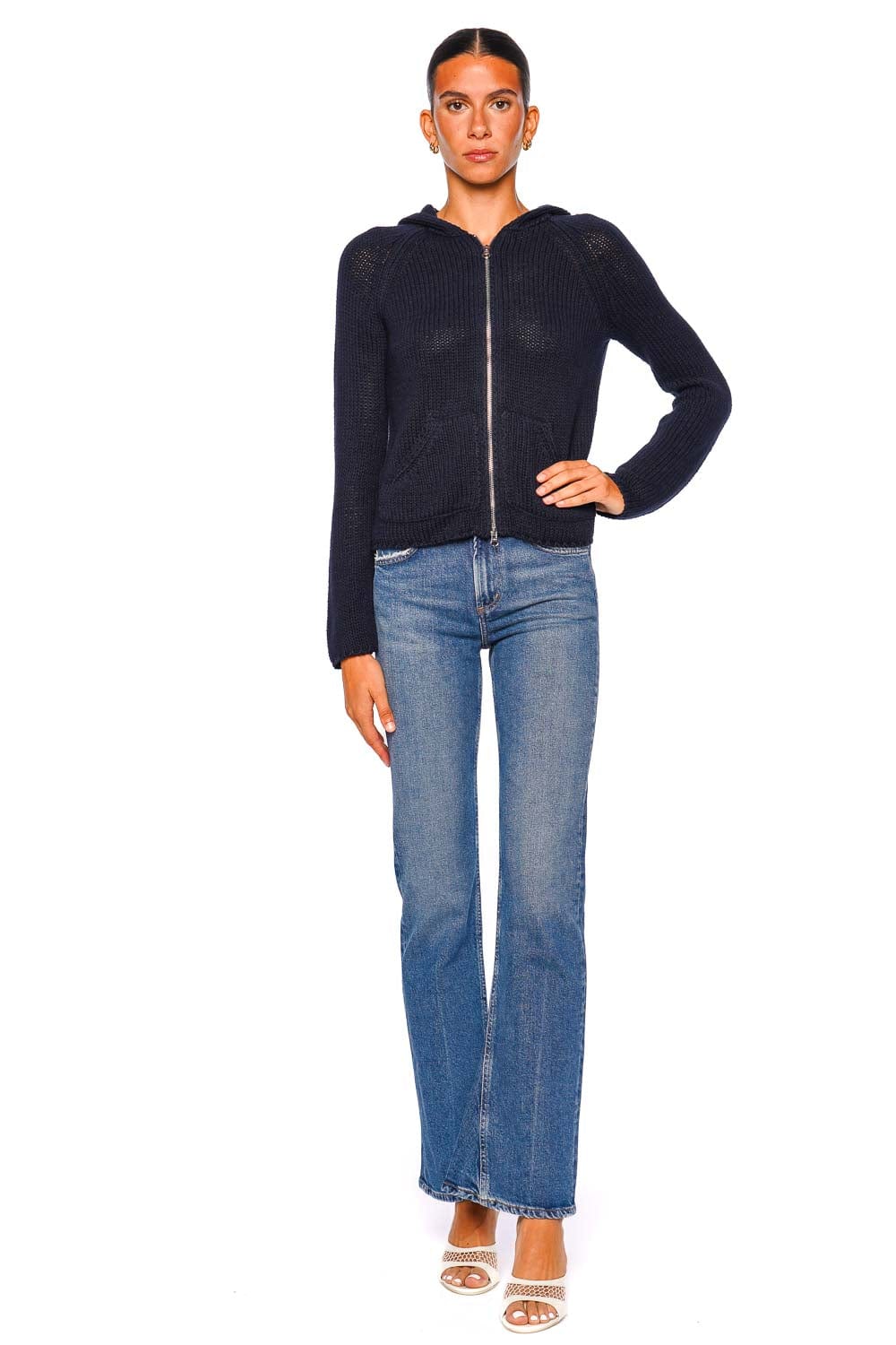 Bear Navy Knit Zip Up Hoodie