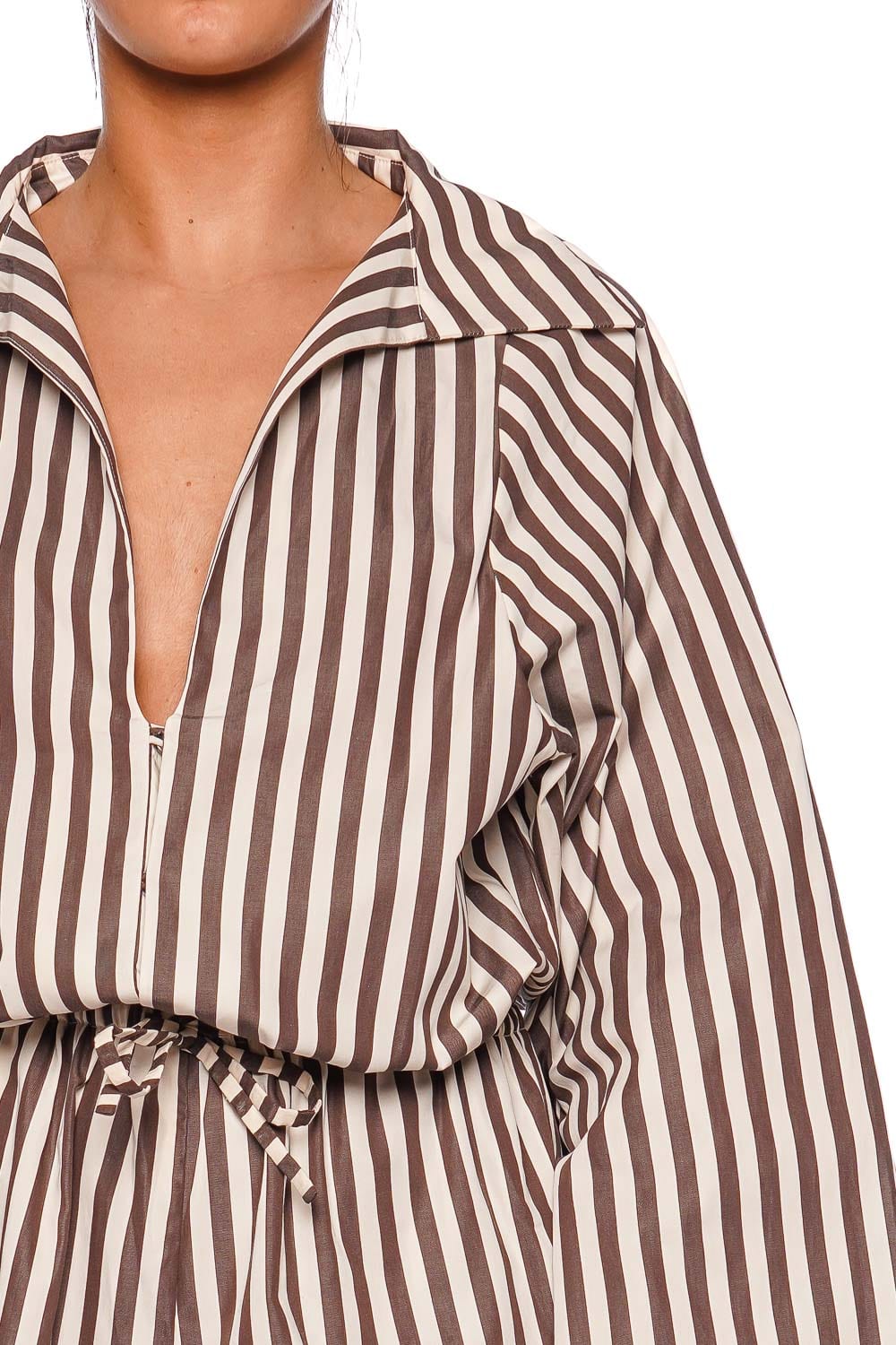 Aksel Espresso Stripe Long Sleeve Playsuit