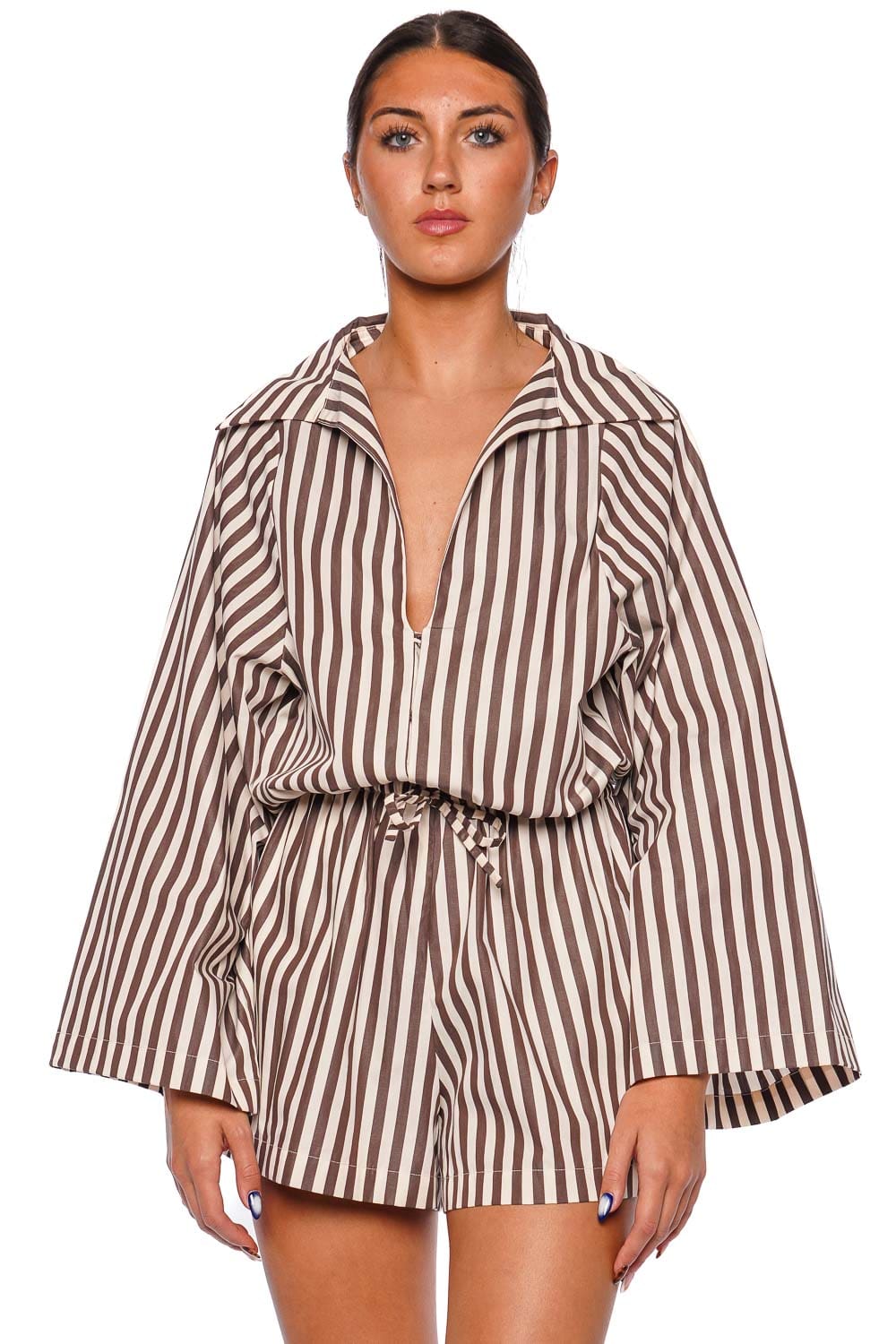Aksel Espresso Stripe Long Sleeve Playsuit