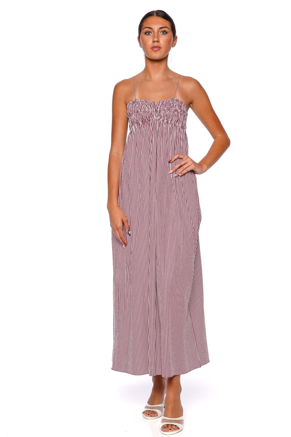 Birgit Burgundy Stripe Gathered Maxi Dress