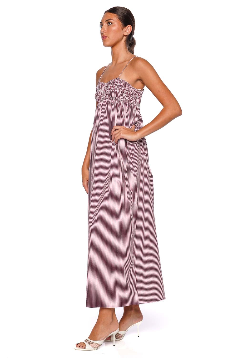 Birgit Burgundy Stripe Gathered Maxi Dress