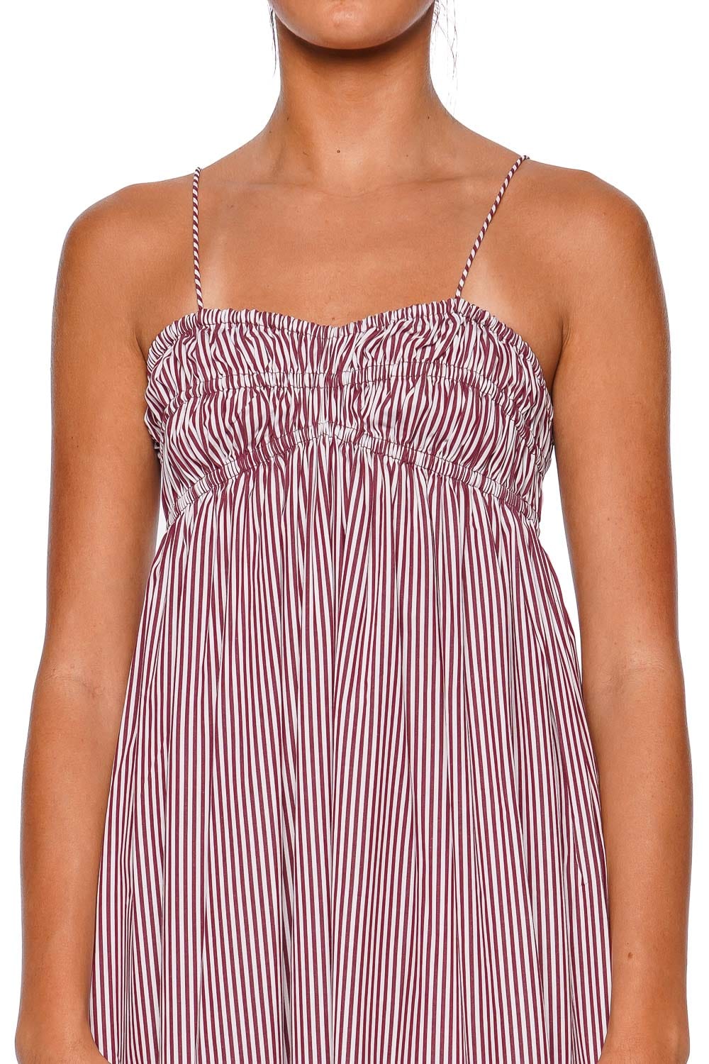 Birgit Burgundy Stripe Gathered Maxi Dress