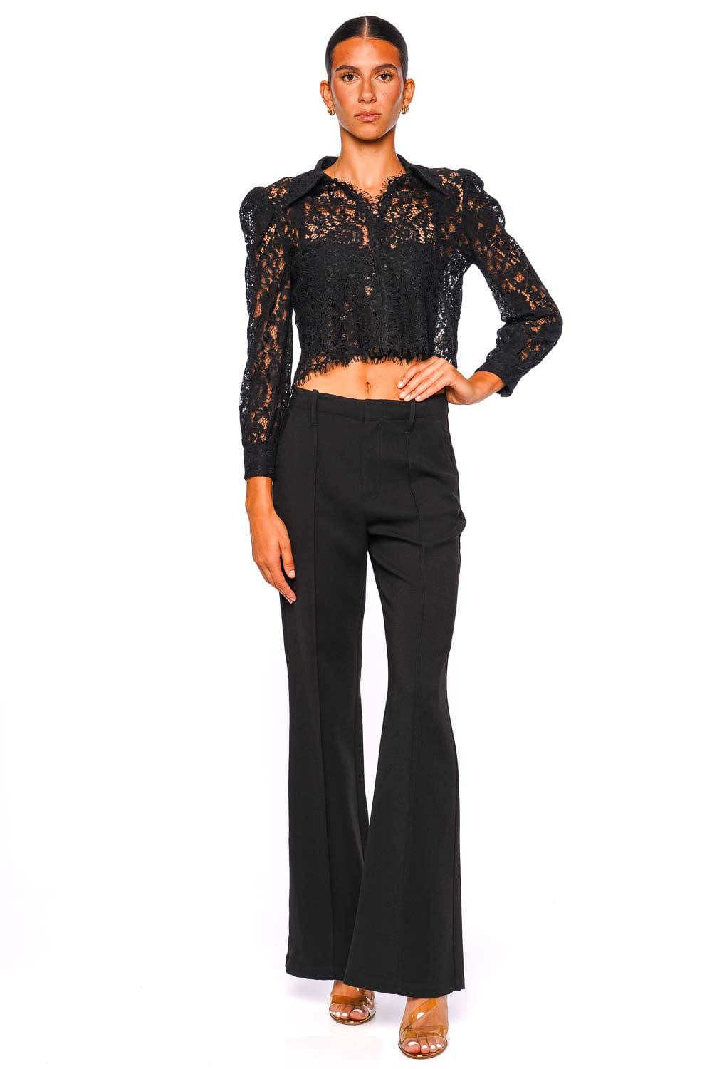 Anita Black Lace Long Sleeve Cropped Blouse