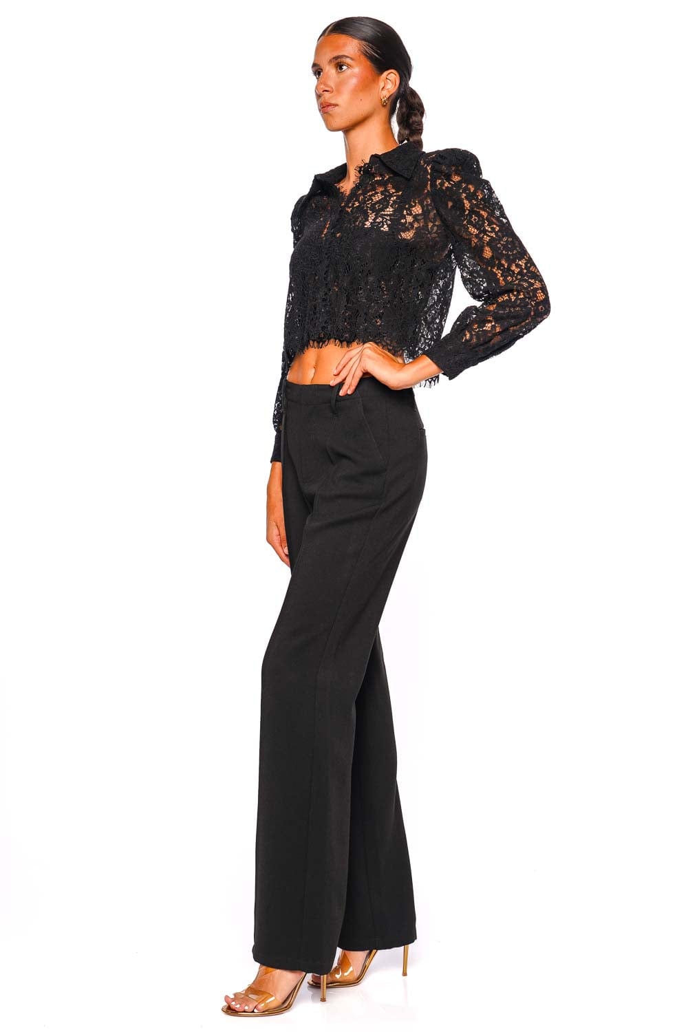 Anita Black Lace Long Sleeve Cropped Blouse