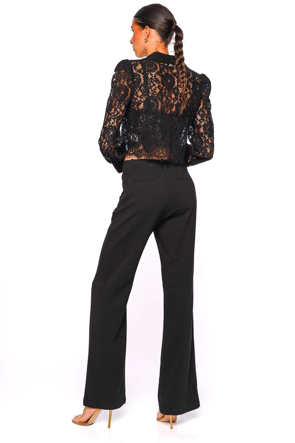 Anita Black Lace Long Sleeve Cropped Blouse