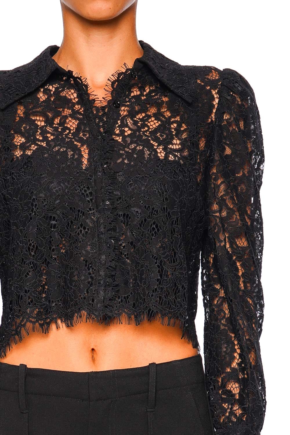 Anita Black Lace Long Sleeve Cropped Blouse