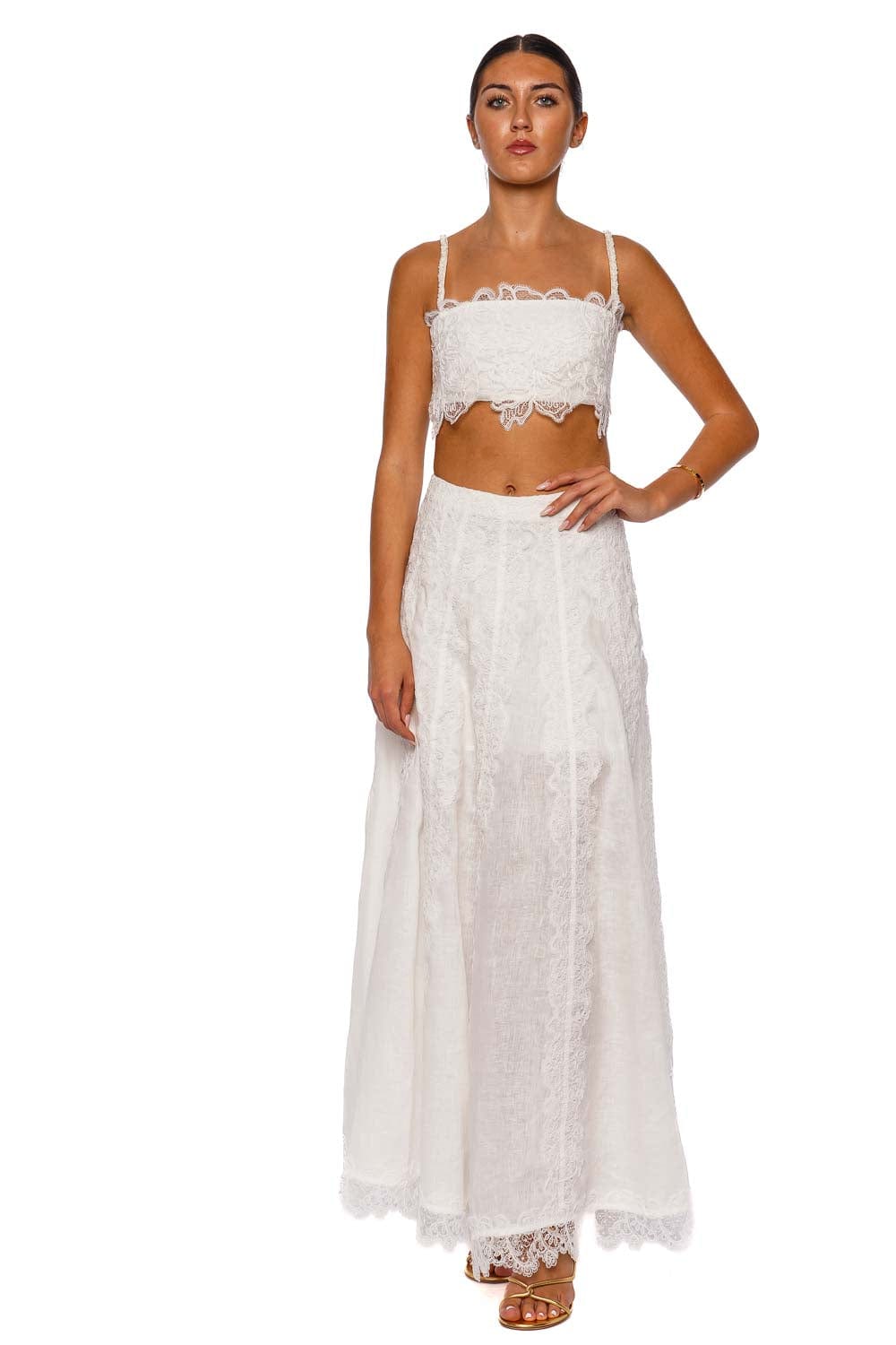 Amanecer White Lace Trim Crop Top