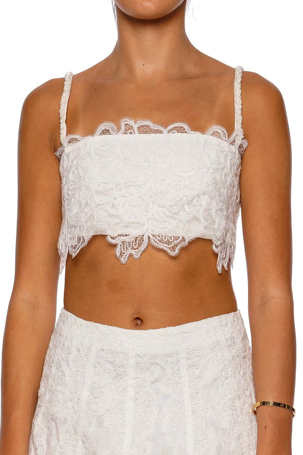 Amanecer White Lace Trim Crop Top