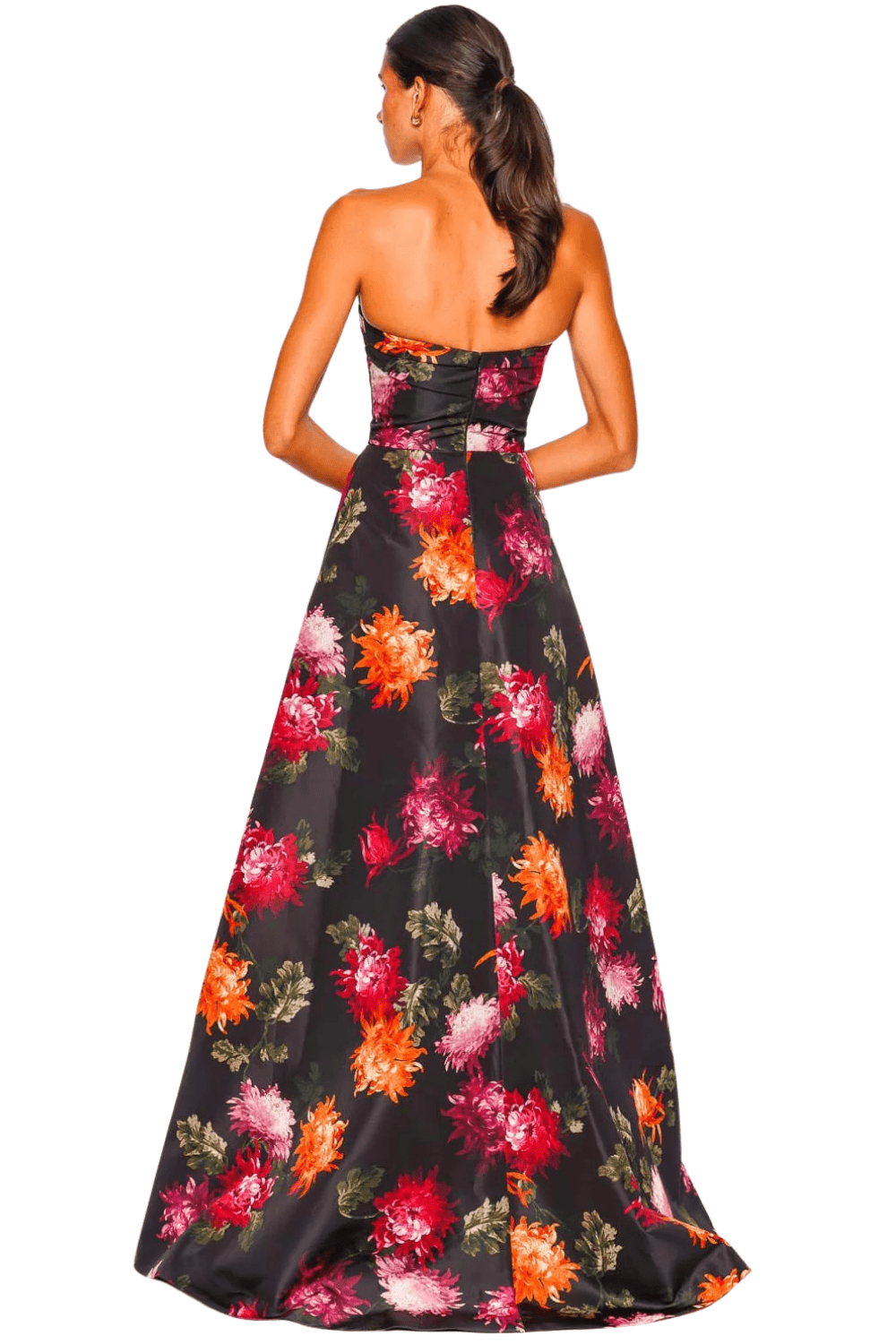 Black Chrysanthemum Strapless Gown