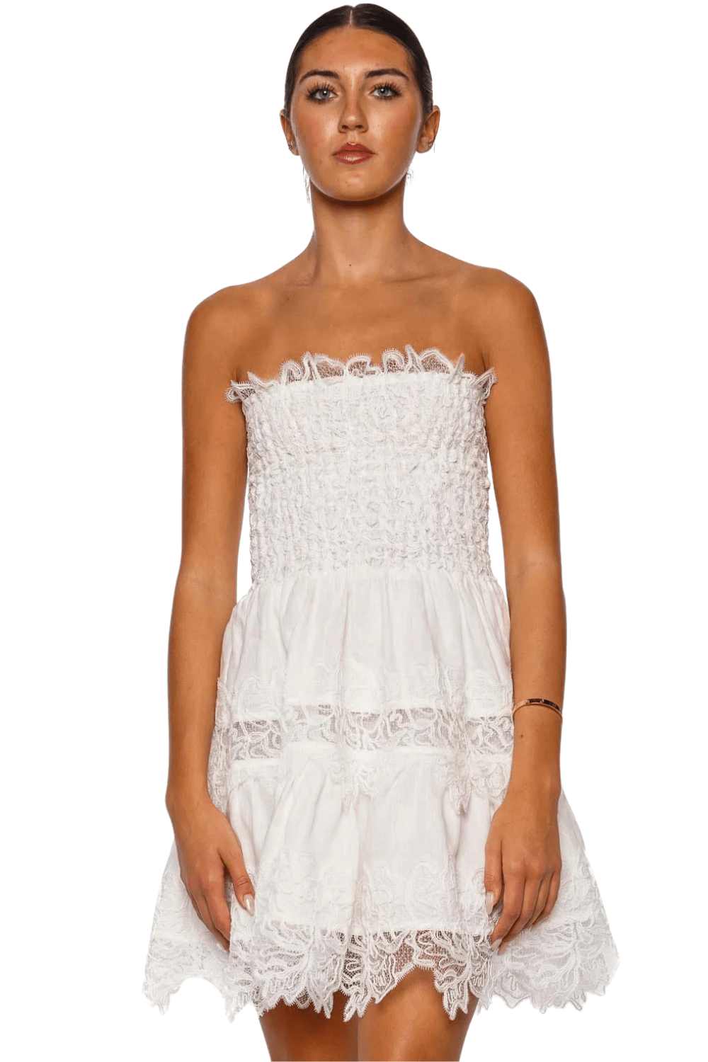 Brisa White Strapless Lace Mini Dress