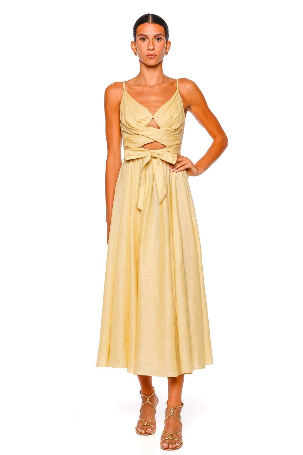 Awaken Lemon Linen Midi Dress