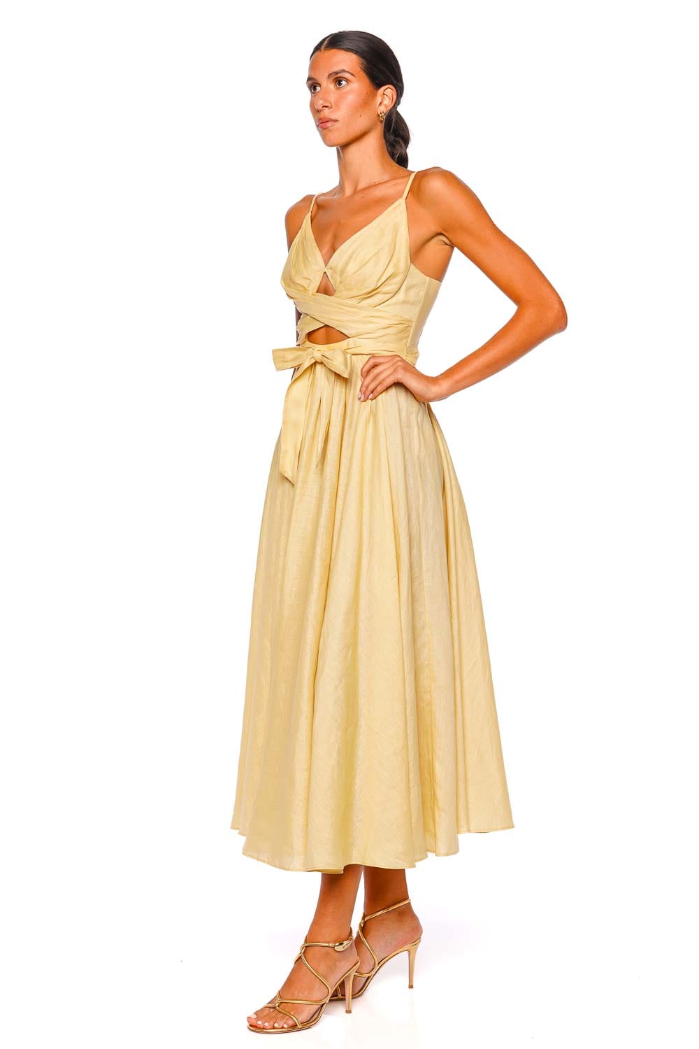Awaken Lemon Linen Midi Dress