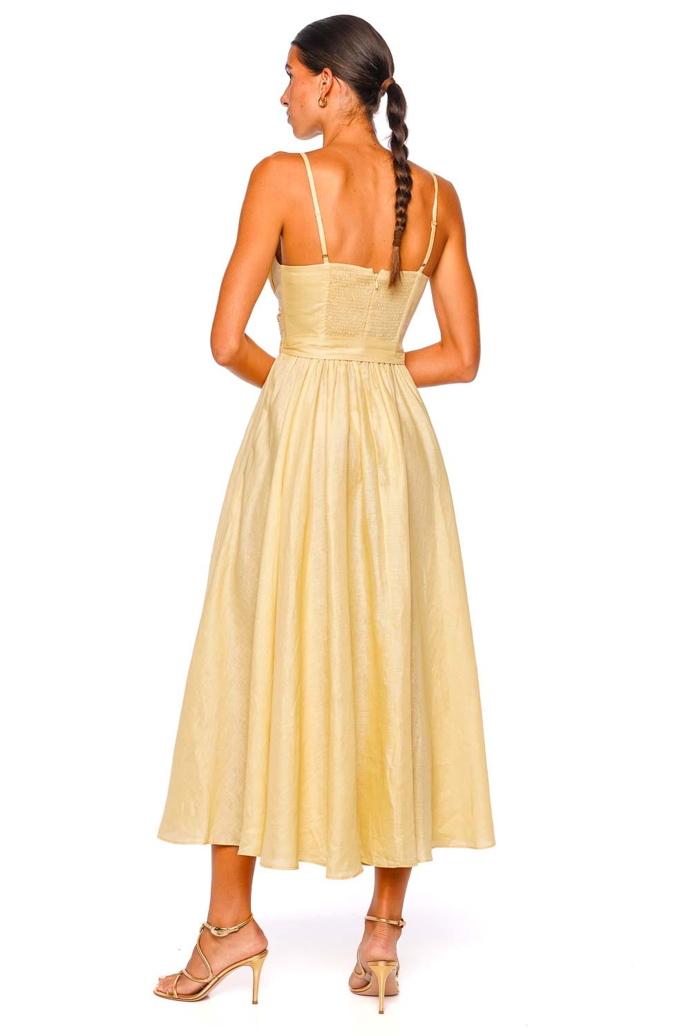 Awaken Lemon Linen Midi Dress