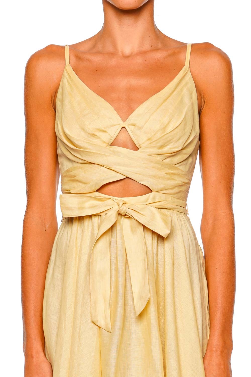 Awaken Lemon Linen Midi Dress