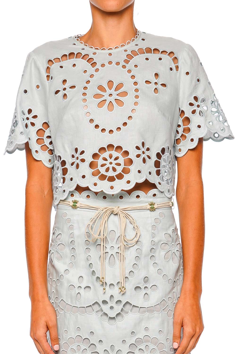 Awaken Mint Embroidered Linen Midi Skirt