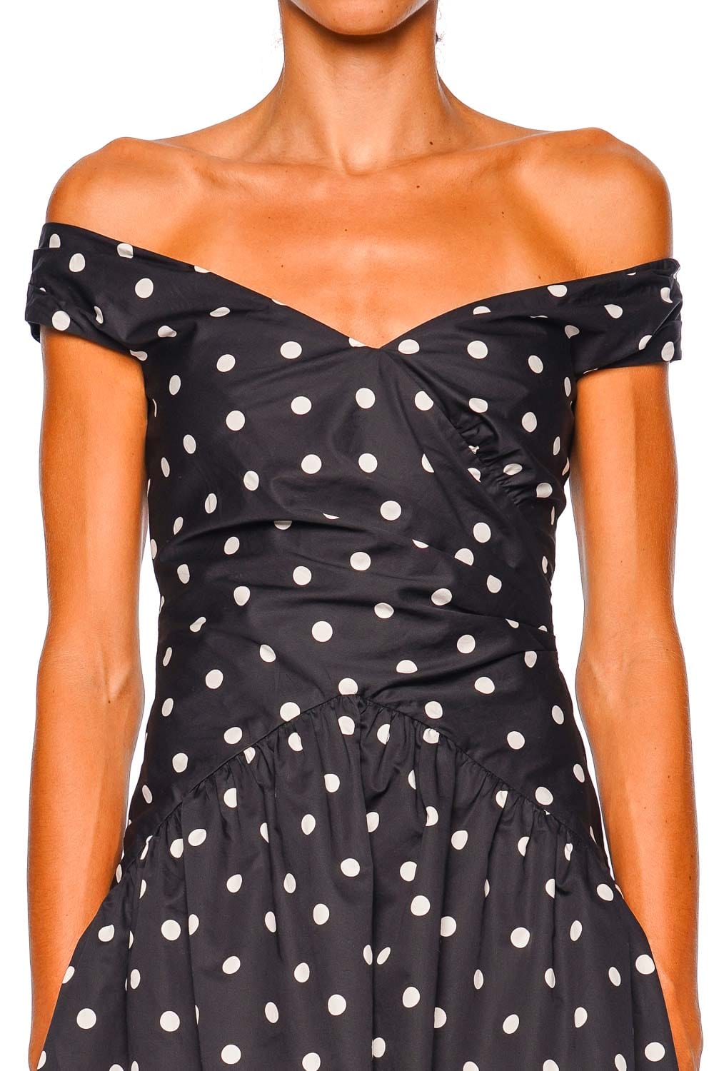 Black Polka Dot Off Shoulder Cotton Mini Dress