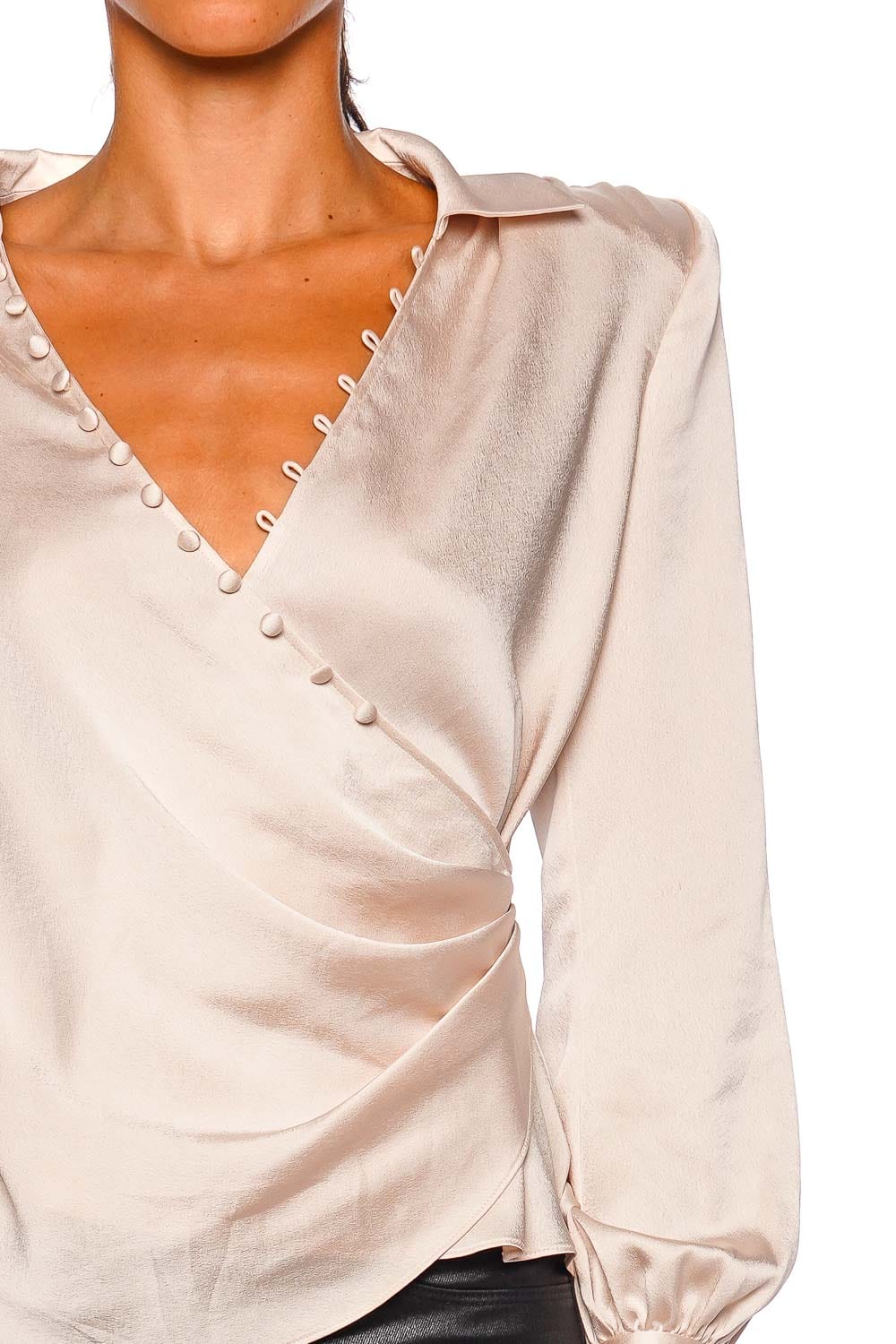 Bernice Champagne Satin Wrap Blouse