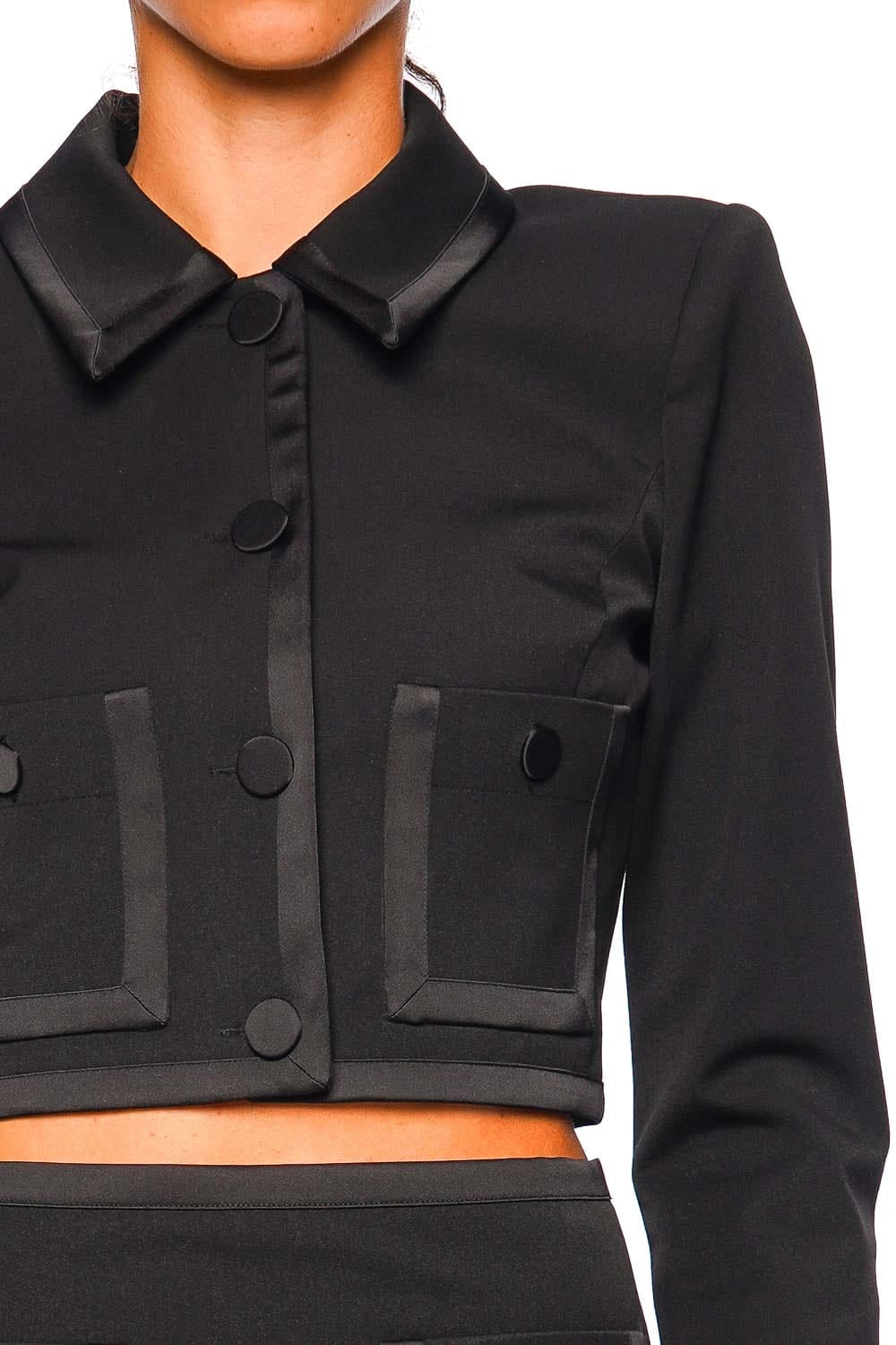Blythe Black Satin Trim Cropped Jacket