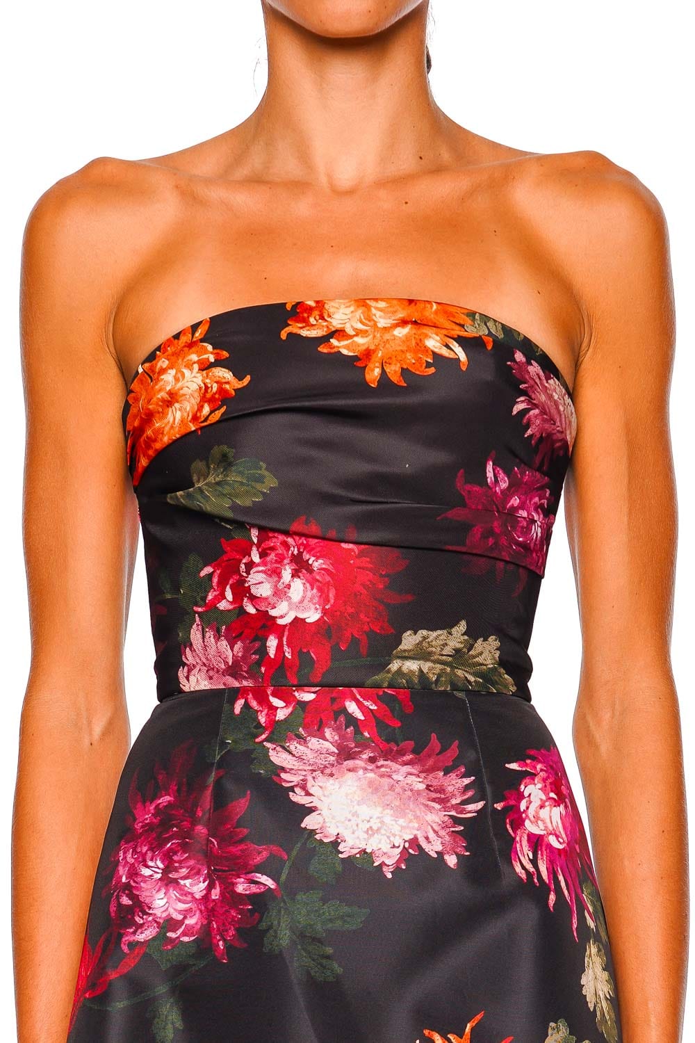 Black Chrysanthemum Strapless Gown